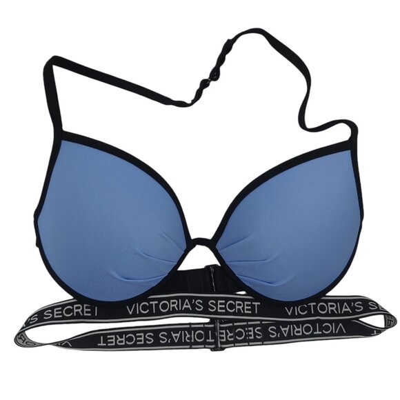 Victoria's Secret Swim Bikini Top Women's Size 36C Blue Logo Strap Halter - Picture 1 of 7